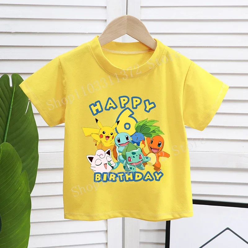 T-shirt Pokémon jaune « Joyeux anniversaire » avec âge pour enfant