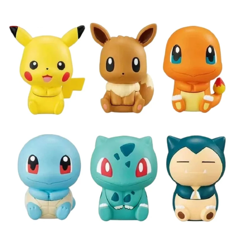 Figurines Pokémon mignonnes dans un pack de 6 (Pikachu, Évoli, Salamèche, Carapuce, Bulbizarre et Ronflex)