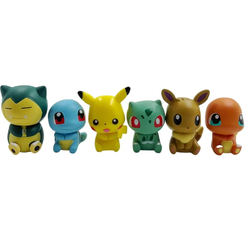 Figurines Pokémon mignonnes dans un pack de 6 (Pikachu, Évoli, Salamèche, Carapuce, Bulbizarre et Ronflex)