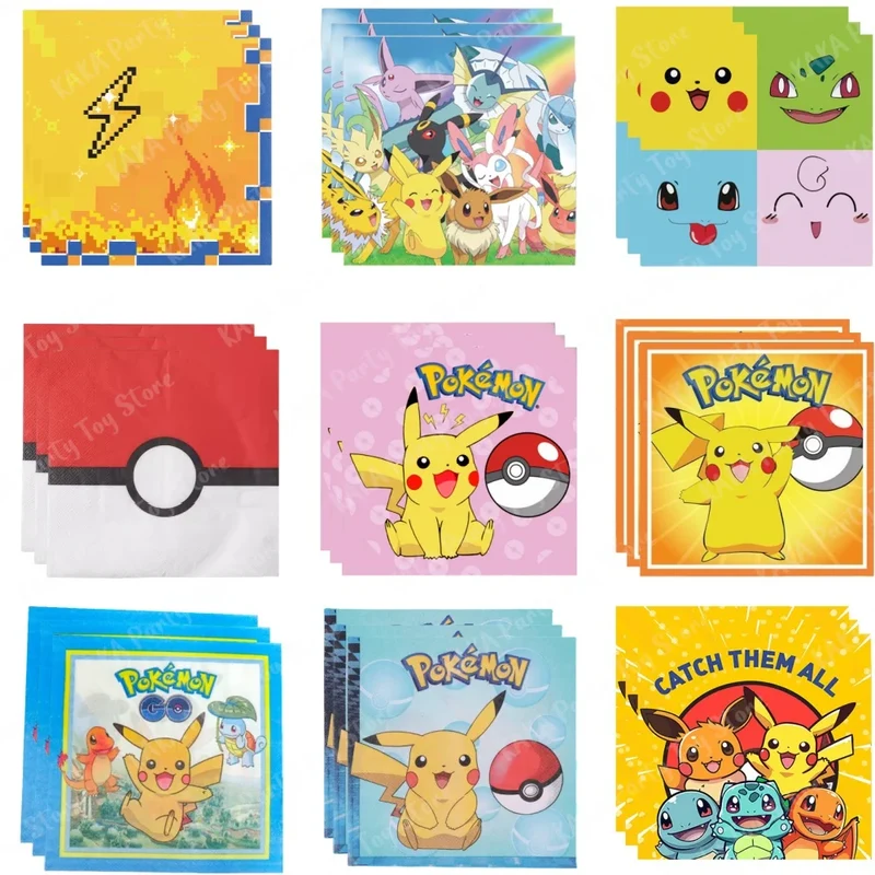 Serviettes avec motif Pokémon pour anniversaire, fête, etc.