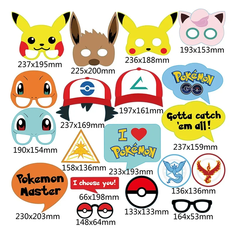 Ensemble de masques Pokémon 19 pièces pour anniversaires ou carnaval, déguisements, cosplay