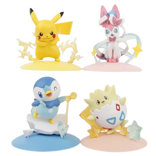 Coffret de 4 figurines Pokémon avec Pikachu, Feelinra Nymphali, Togepi et Piplup (8-10 cm)