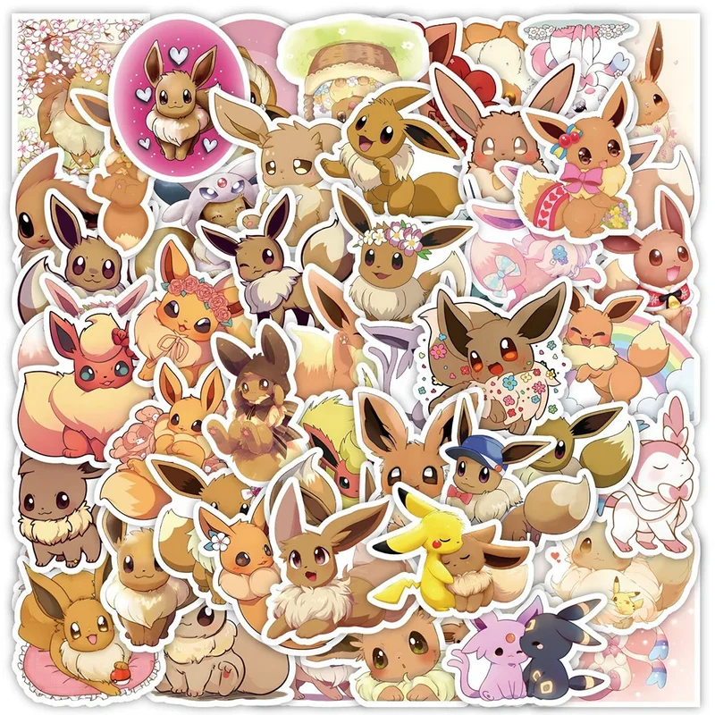 Autocollants mignons Evoli Eevee (10, 30 ou 50 pièces)
