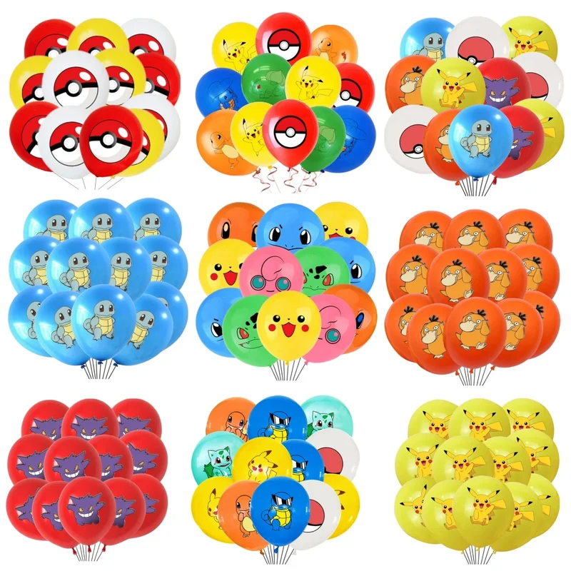 Ballons colorés (12 ou 24 pièces) pour la fête d'anniversaire Pokémon