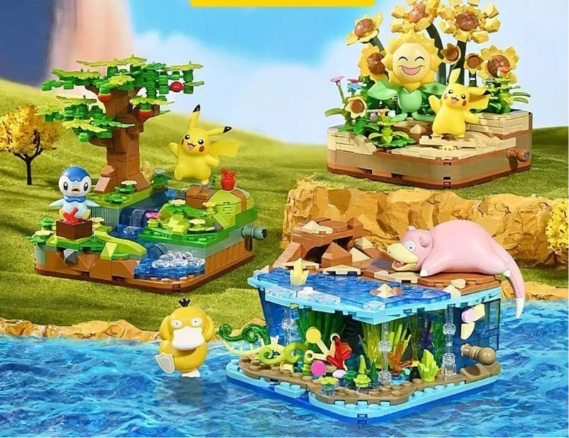 Ensembles de jouets de construction Pokémon (Pikachu Tournesol, Enton et Flegmon ou Pikachu et Plinfa)