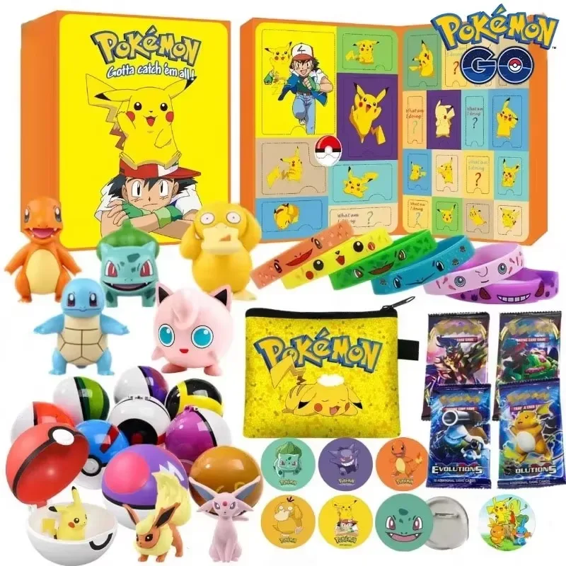 Coffret cadeau Pokémon pour Noël, Père Noël, calendrier de l'Avent avec cartes, figurines, Pokéballs