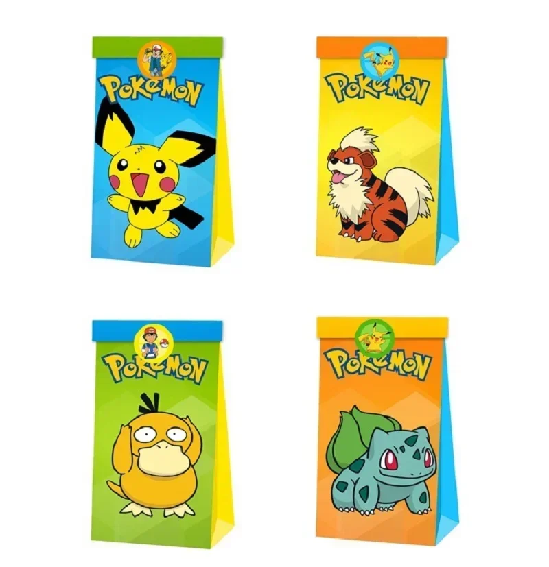 Lot de 12 sachets cadeaux Pokémon colorés pour bonbons, etc.
