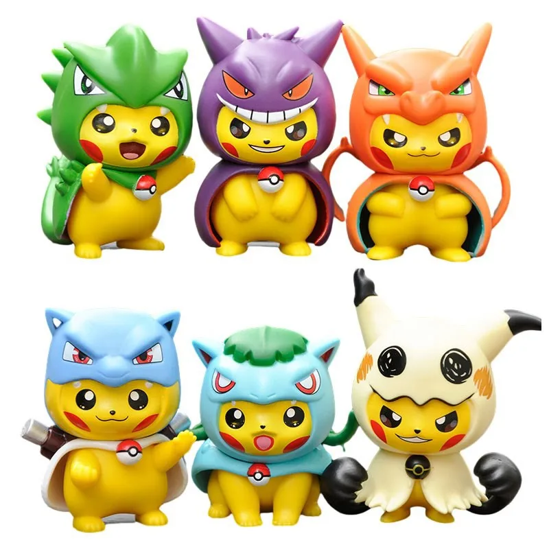 6 figurines de cosplay Pikachu (environ 9 cm)
