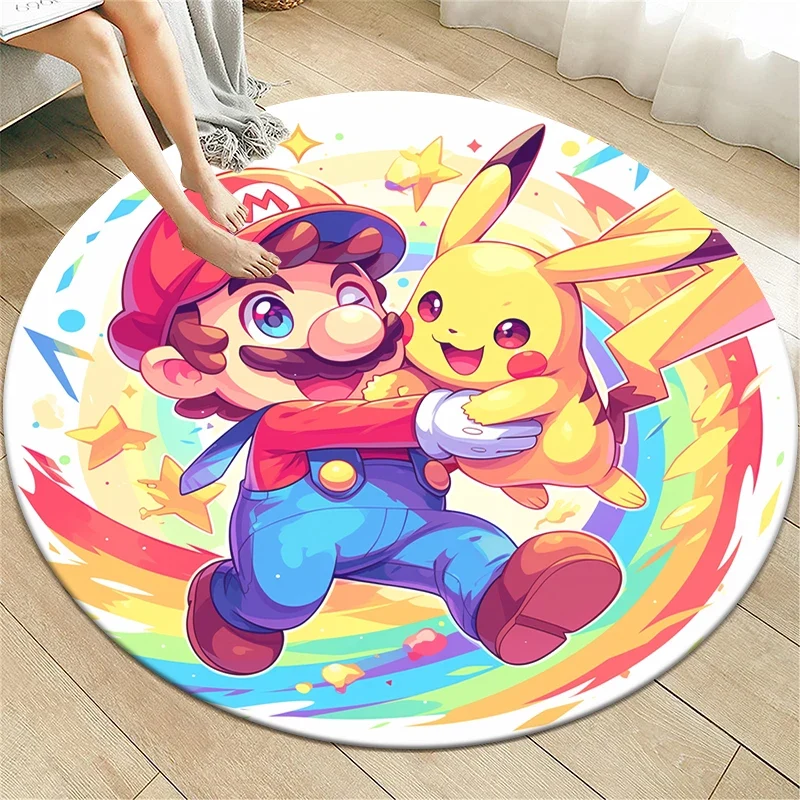 Tapis rond Pikachu aux nombreux motifs