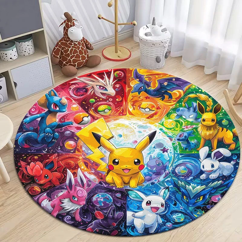 Tapis rond Pikachu aux nombreux motifs