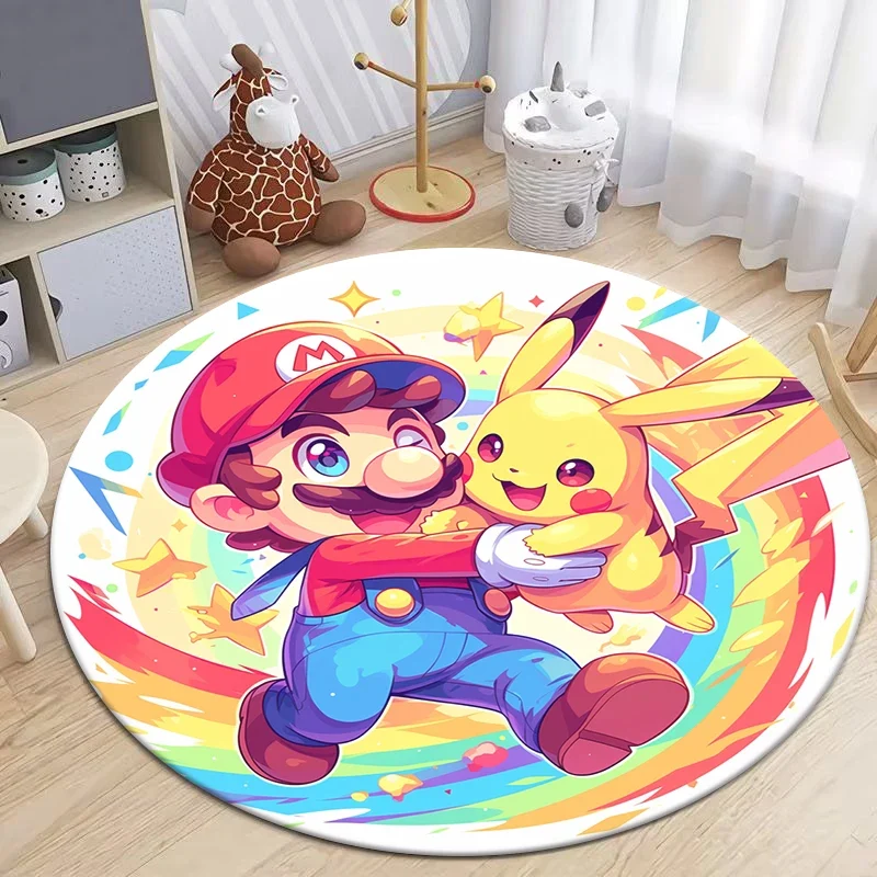 Tapis rond Pikachu aux nombreux motifs