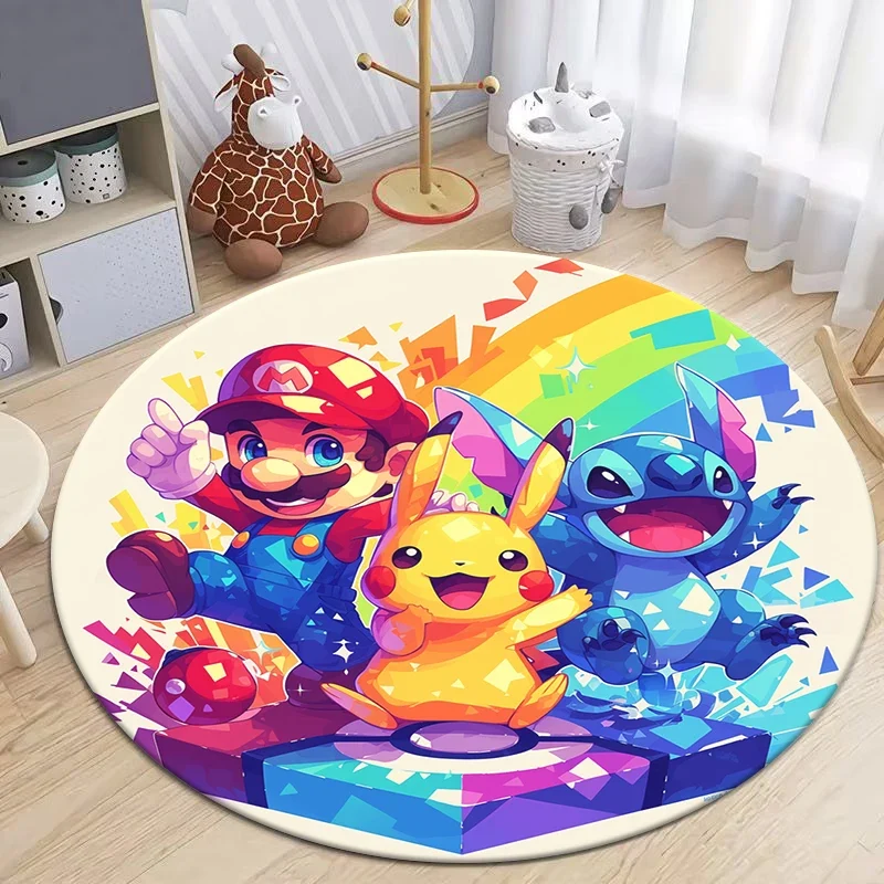 Tapis rond Pikachu aux nombreux motifs