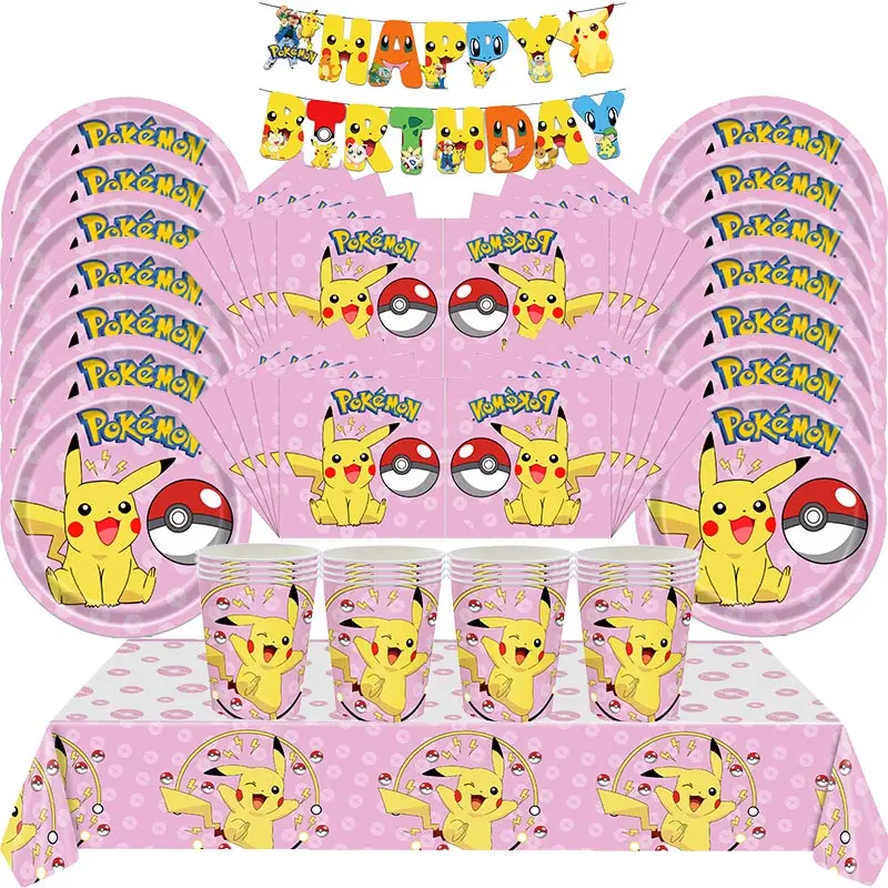 Ensembles de fête d'anniversaire Pokémon bleu ou rose
