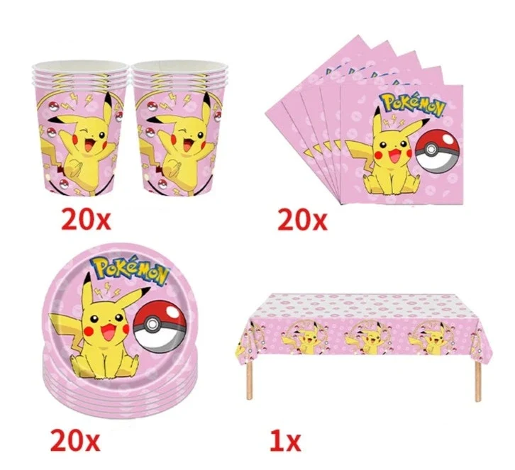 Ensembles de fête d'anniversaire Pokémon bleu ou rose