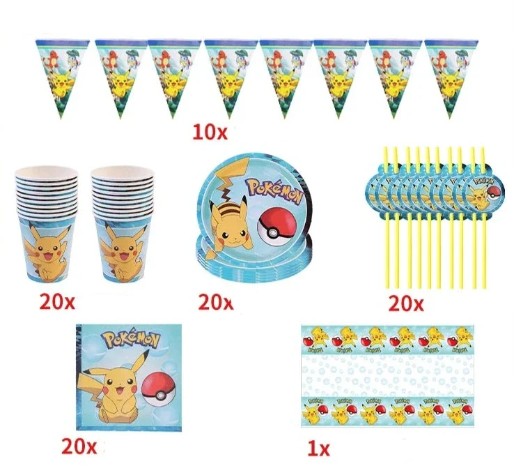Ensembles de fête d'anniversaire Pokémon bleu ou rose