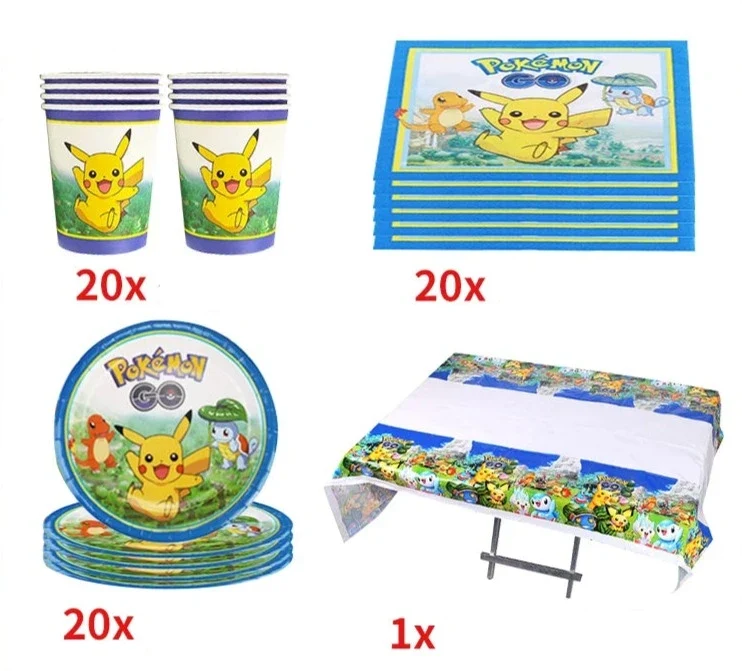 Ensembles de fête d'anniversaire Pokémon bleu ou rose