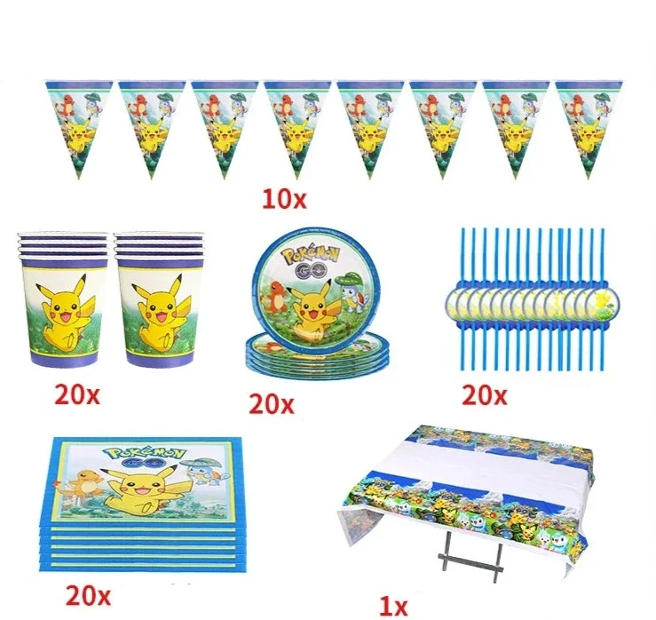 Ensembles de fête d'anniversaire Pokémon bleu ou rose
