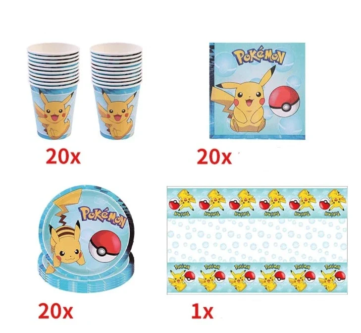 Ensembles de fête d'anniversaire Pokémon bleu ou rose