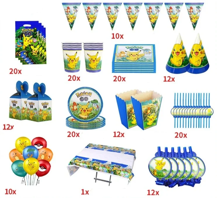 Ensembles de fête d'anniversaire Pokémon bleu ou rose