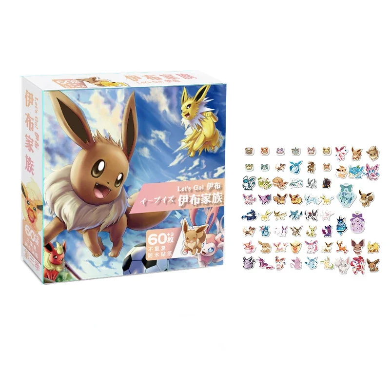 Autocollants mignons Pokémon ou Évoli dans une boîte cadeau.