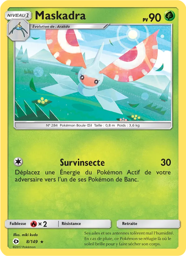 Maskadra 8/149 — SL1 – Soleil et Lune — Carte Pokémon française