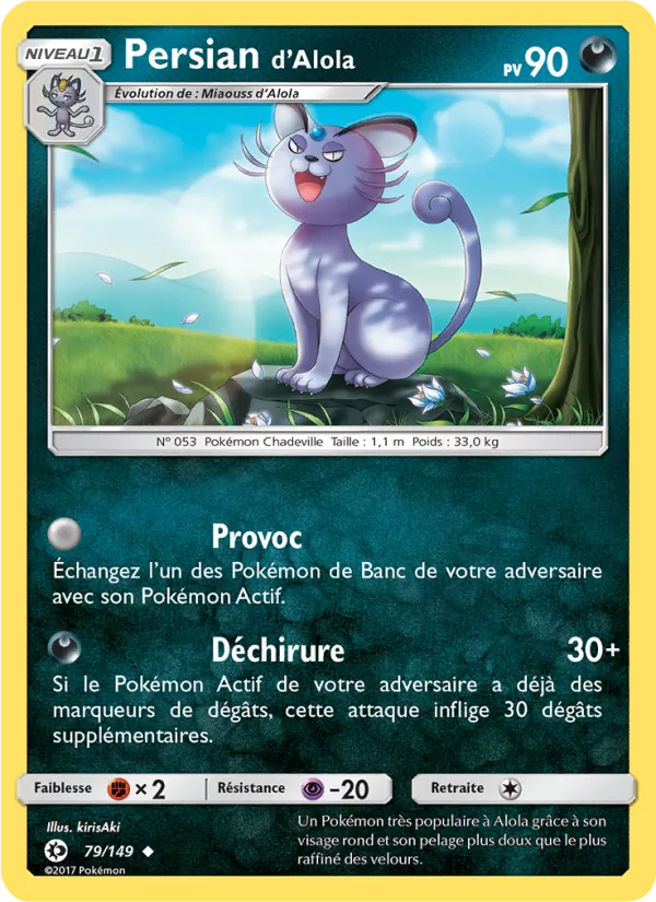 Persian d’Alola 79/149 — SL1 – Soleil et Lune — Carte Pokémon française