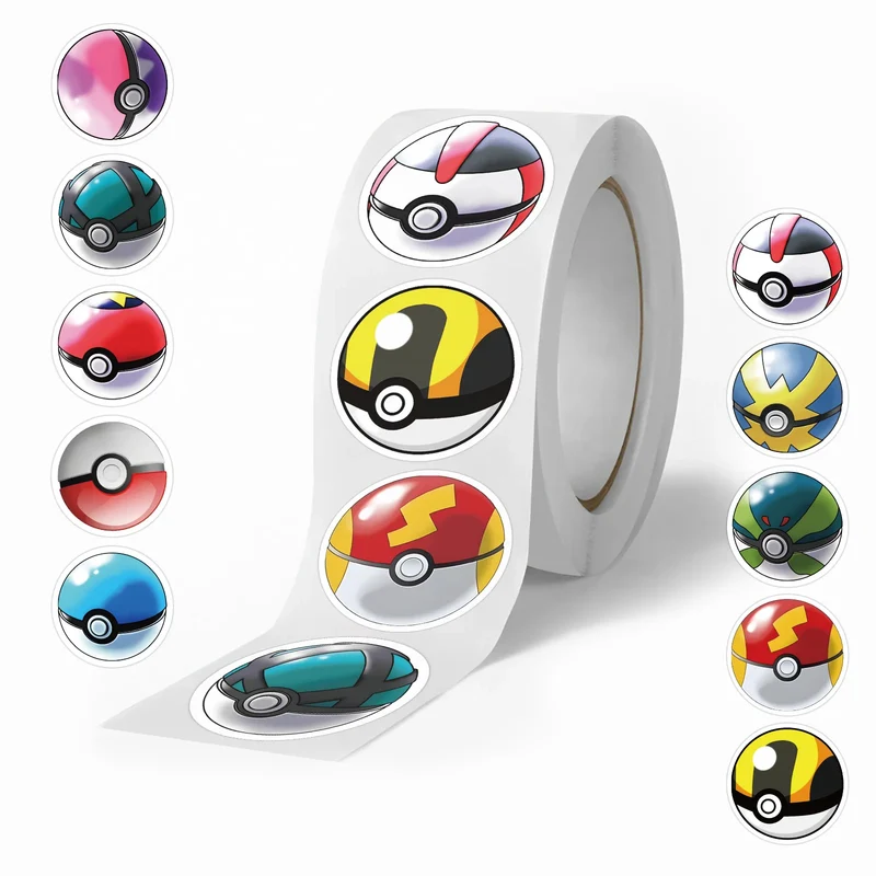 500 autocollants Pokeball en rouleau