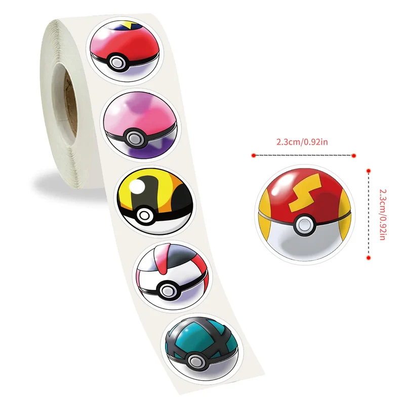 500 autocollants Pokeball en rouleau