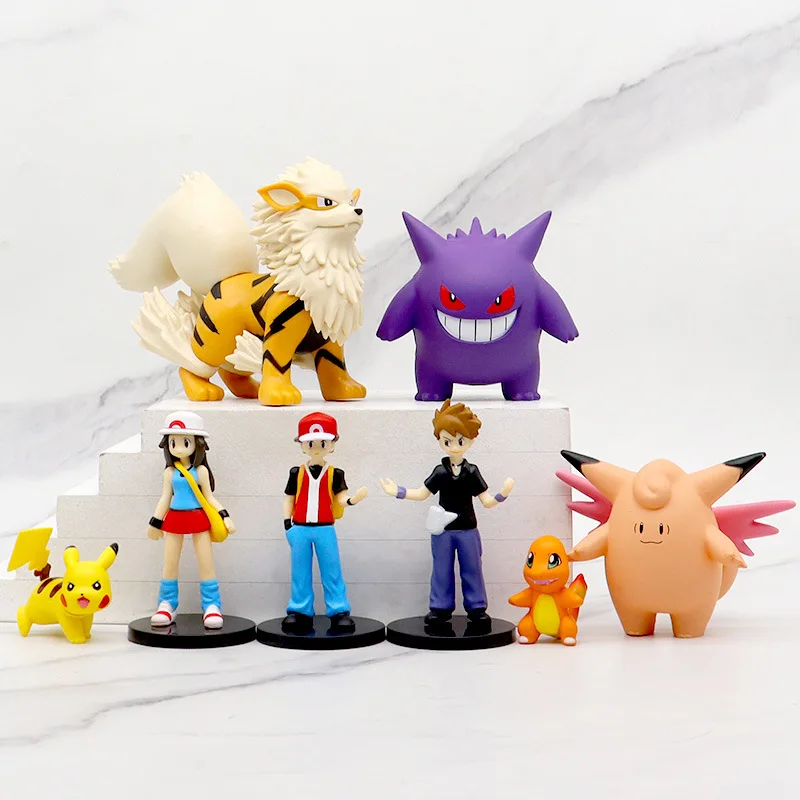 8 figurines Pokémon dans un ensemble - Ash, Gengar, Pikachu, Arkani et autres