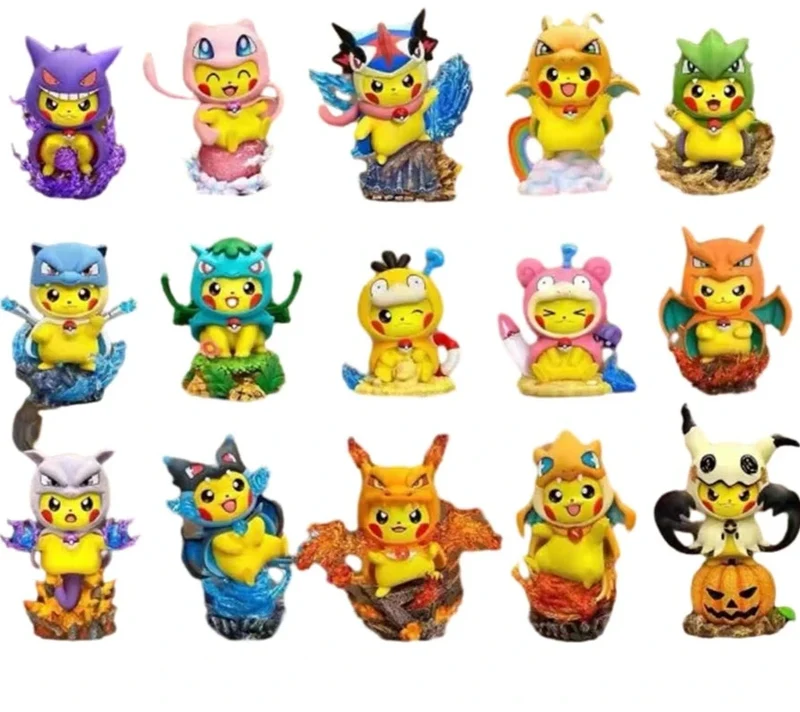 Figurines de cosplay Pikachu – Gengar, Charizard, Bulbasaur, Enton et bien plus encore. (environ 10-12 cm)