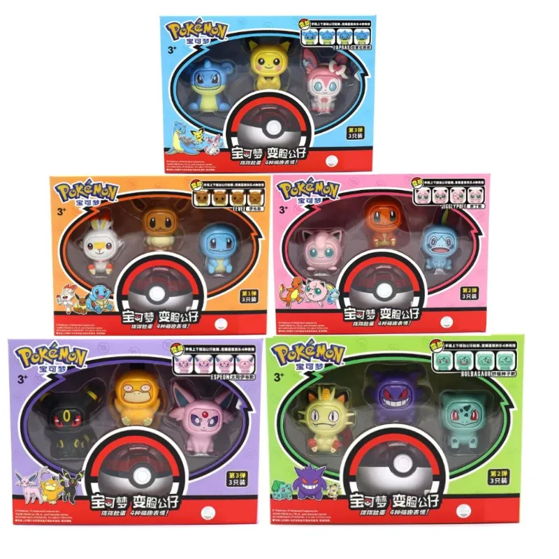Figurines Pokémon aux visages changeants en pack de 3
