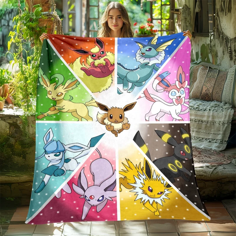 Couvertures moelleuses et moelleuses aux motifs Pikachu et Évoli