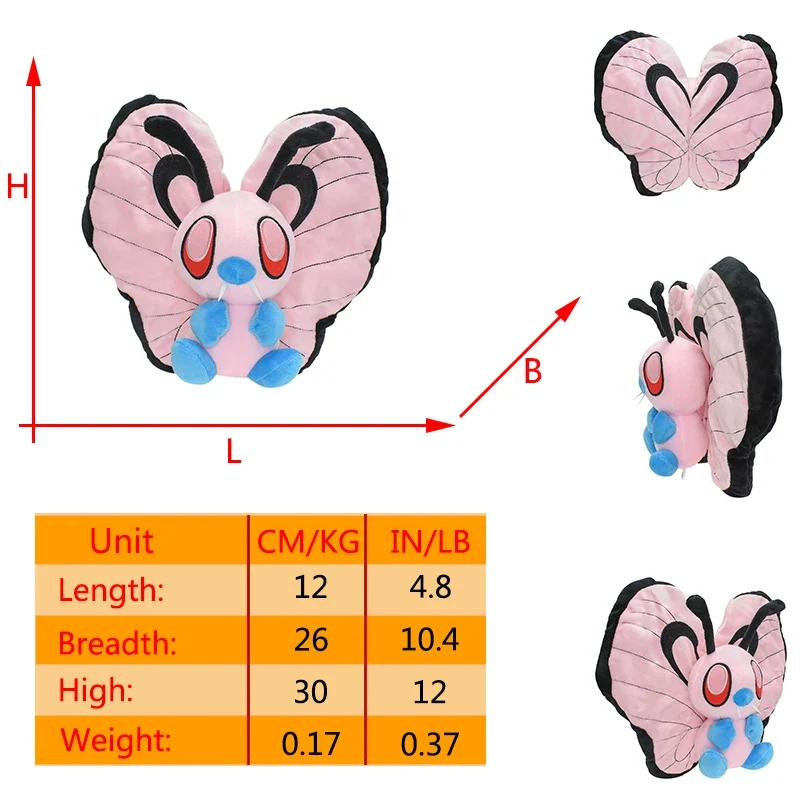 Peluche Pokémon Smettbo Butterfree de différentes formes et tailles