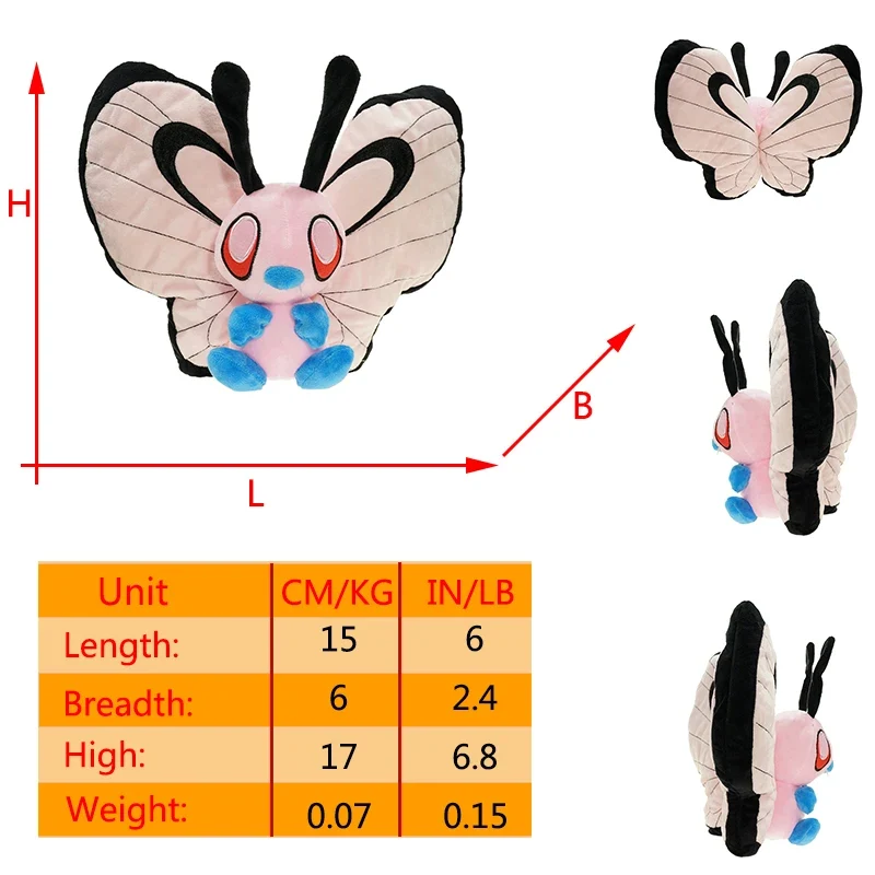 Peluche Pokémon Smettbo Butterfree de différentes formes et tailles