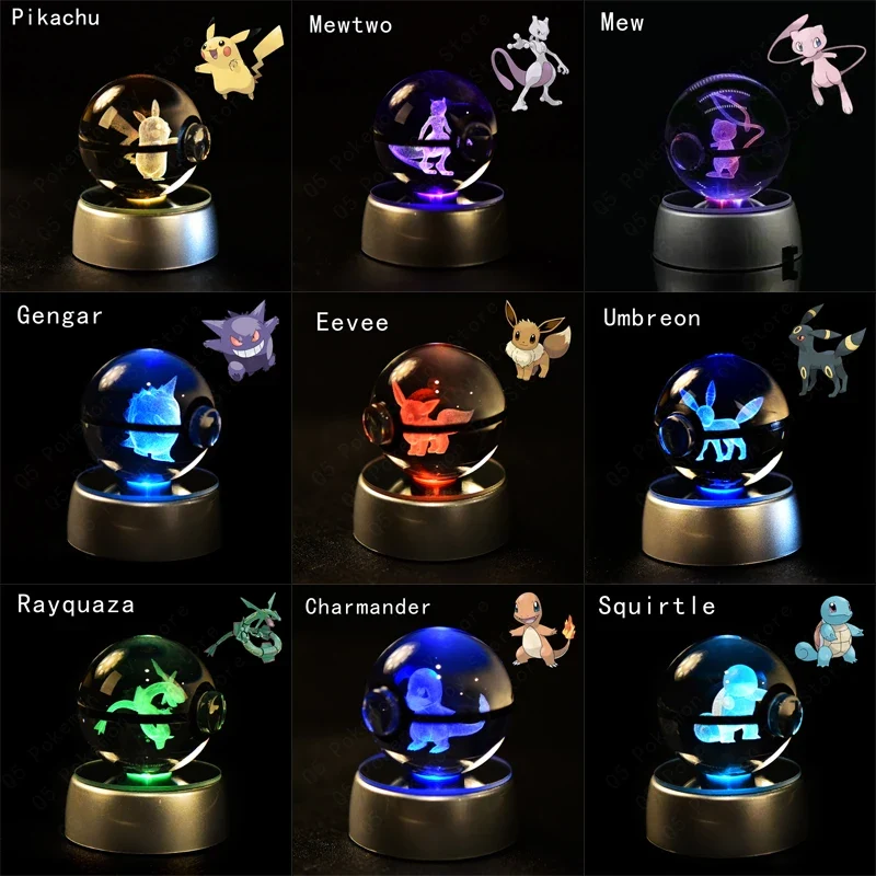 Pokémon 3D Krystal Ball Pikachu Gengar Mew Mewtwo etc.