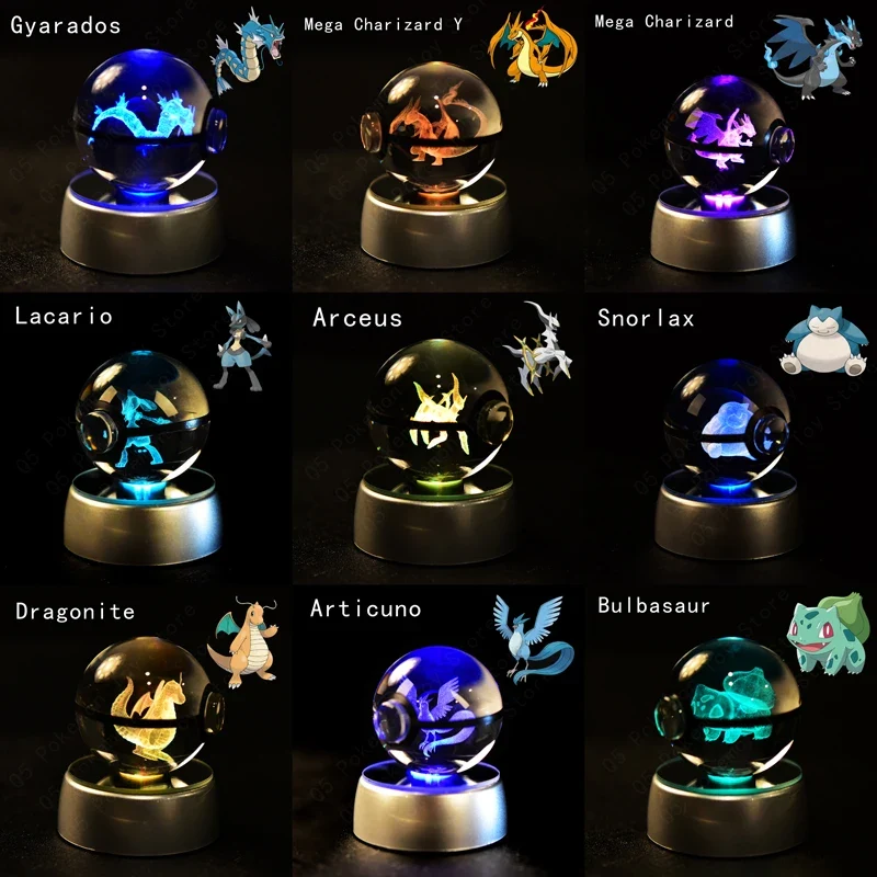 Pokémon 3D Krystal Ball Pikachu Gengar Mew Mewtwo etc.