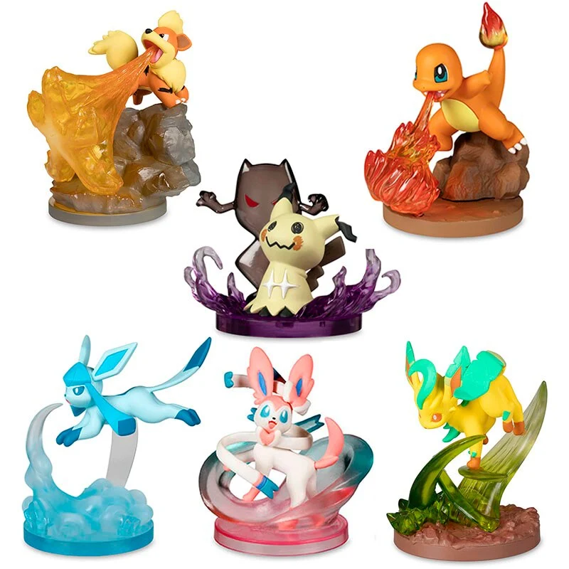 Ensemble de 6 figurines Pokemon avec Charmander, Mimikyu, Fukano, Sylveon, Leafeon, Glaceon