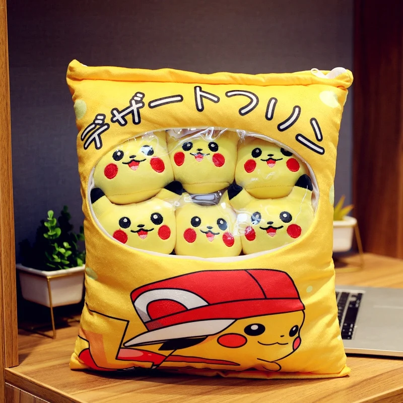Sac / oreiller Pikachu avec 8x peluche Pikachu