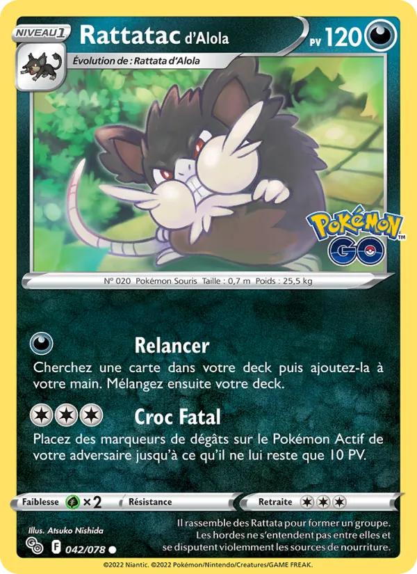 Rattatac d'Alola 42/78 — EB10.5 Pokemon GO — Carte Pokémon française
