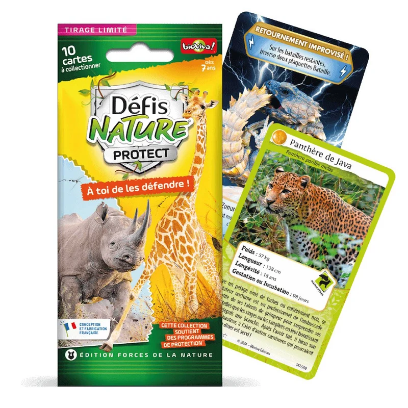 Jeu de cartes à collectionner défis nature protect - booster girafe d'afrique de l'ouest - forces de la nature - fabriqué en france multicolore