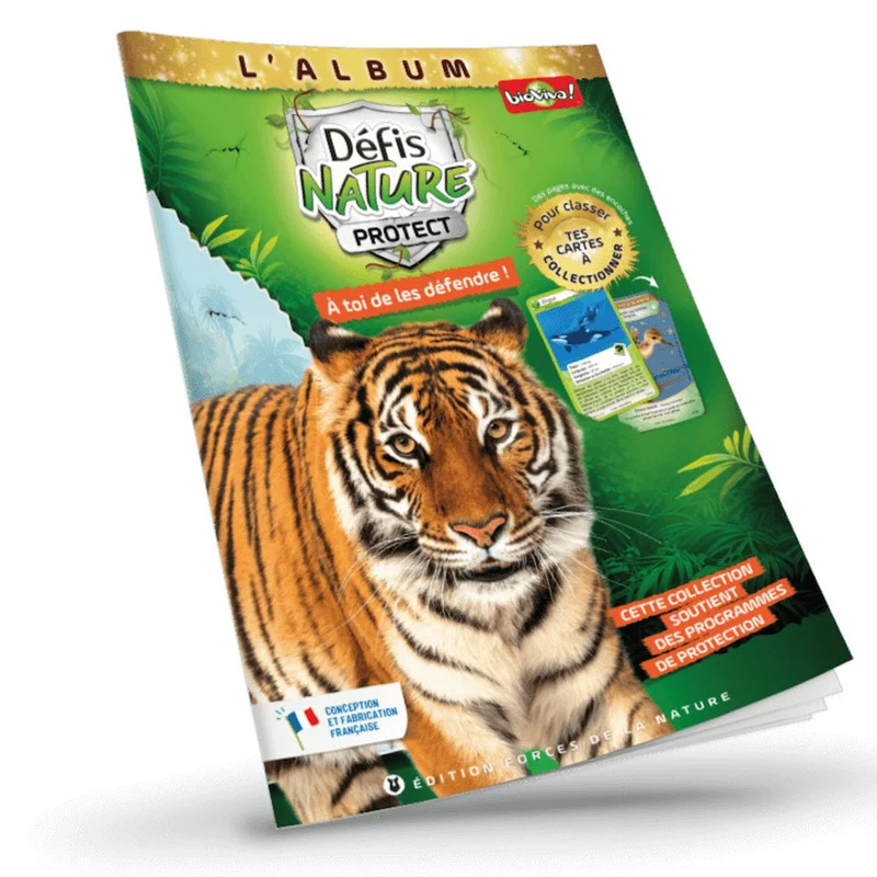 Jeu de cartes à collectionner défis nature protect - album de classement - couverture tigre du bengale - fabriqué en france multicolore