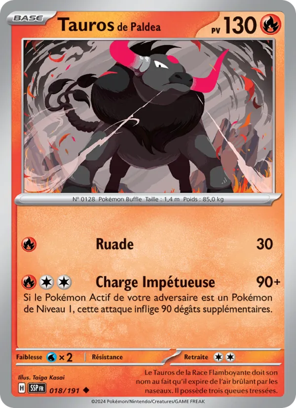 Tauros de Paldea 18/191 — EV08 – Étincelles Déferlantes — Carte Pokémon française