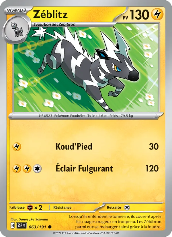 Zéblitz 63/191 — EV08 – Étincelles Déferlantes — Carte Pokémon française
