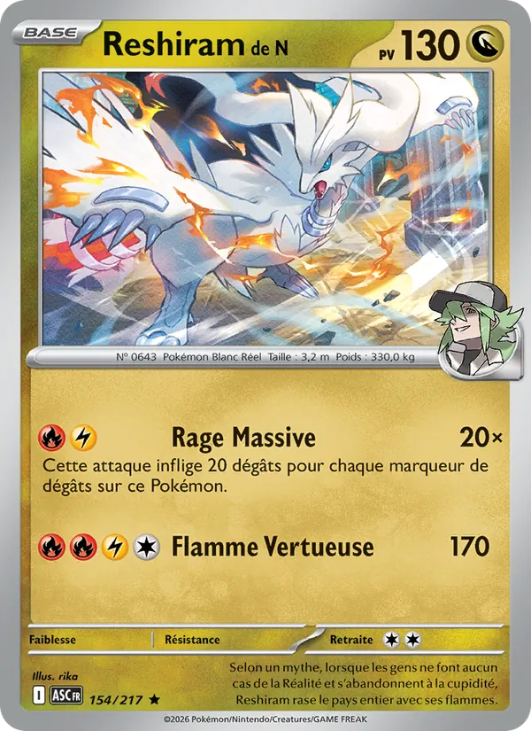 Reshiram de N 154/217 — ME02.5 – Héros Transcendants — Carte Pokémon française