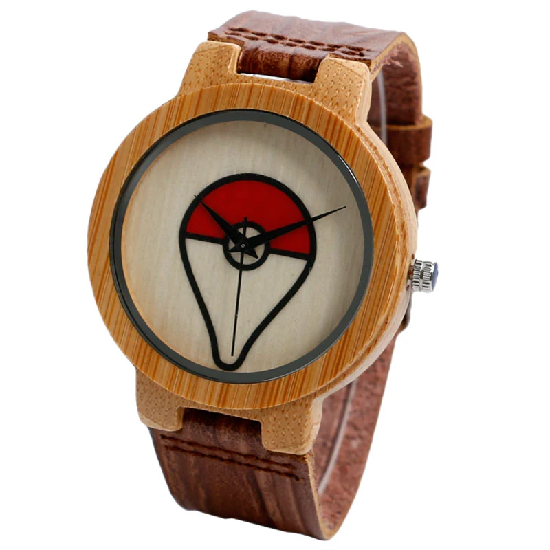 Montre-bracelet en bois de bambou Pokeball Pokemon