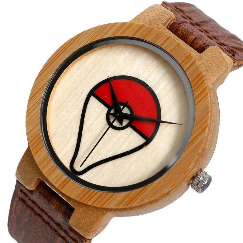 Montre-bracelet en bois de bambou Pokeball Pokemon