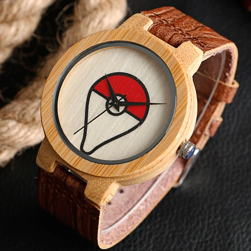 Montre-bracelet en bois de bambou Pokeball Pokemon