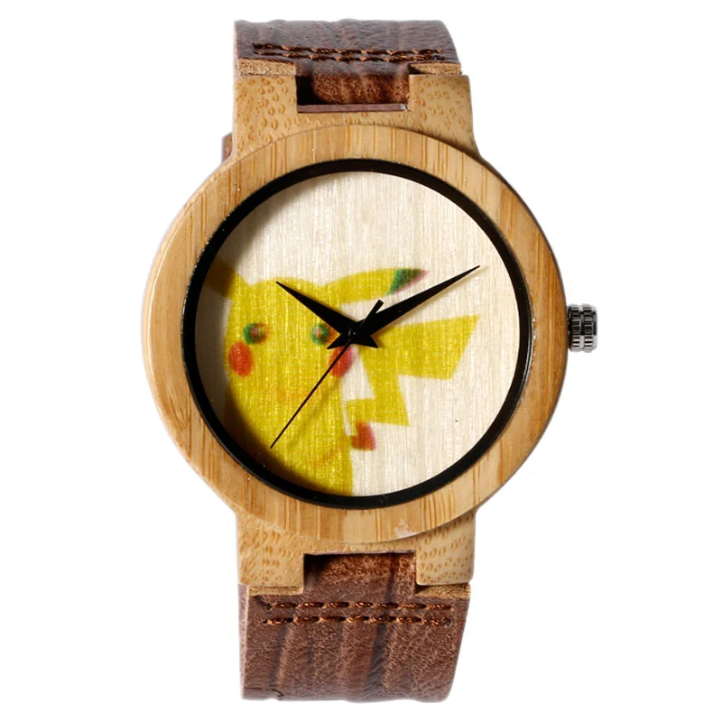 Montre-bracelet en bois de bambou Pikachu Pokemon