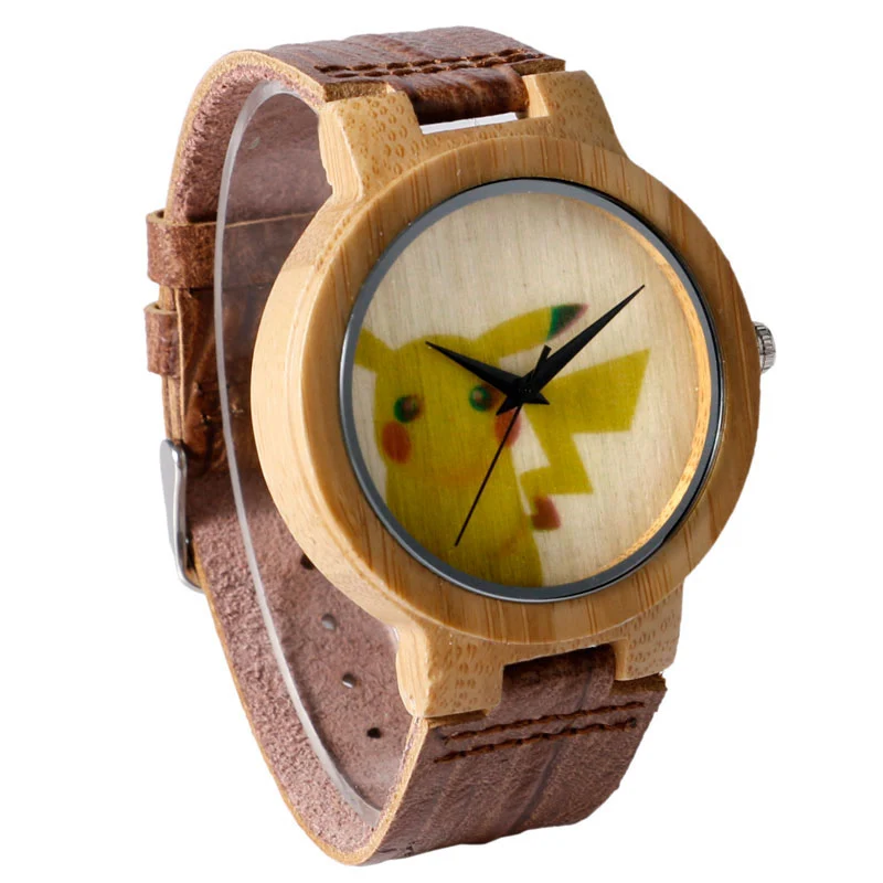 Montre-bracelet en bois de bambou Pikachu Pokemon