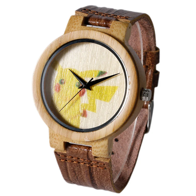 Montre-bracelet en bois de bambou Pikachu Pokemon